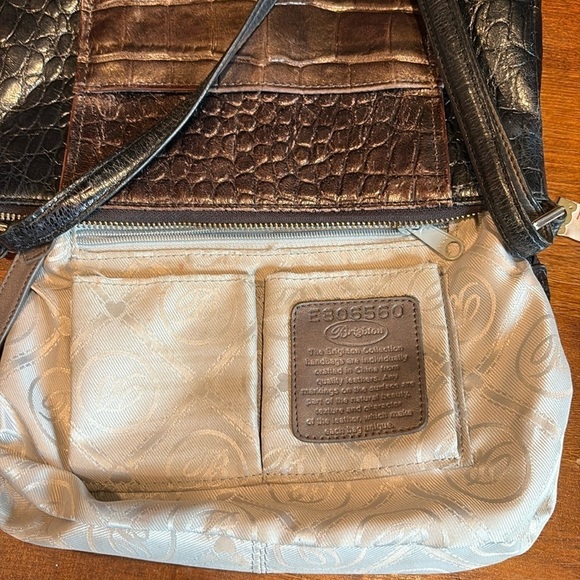 Brighton Ann Marie Bag Black Pearl Chocolate Brown Crocodile Embossed Crossbody - Picture 9 of 17